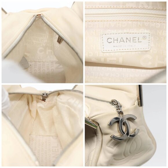CHANEL Matelasse Hand Bag Leather White Silver CC - Picture 11 of 15